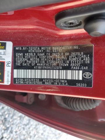 VIN 4T1BF1FK9HU752379 2017 Toyota Camry, LE no.12