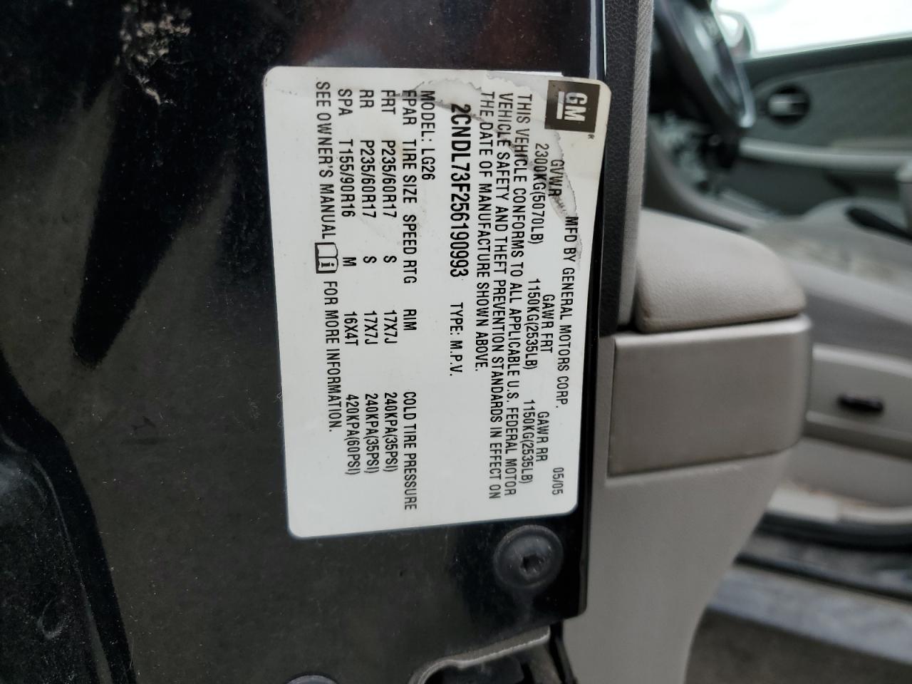 2CNDL73F256190993 2005 Chevrolet Equinox Lt