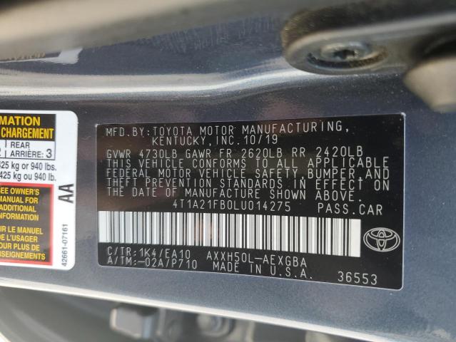 2020 Toyota Avalon Xle VIN: 4T1A21FB0LU014275 Lot: 60730184