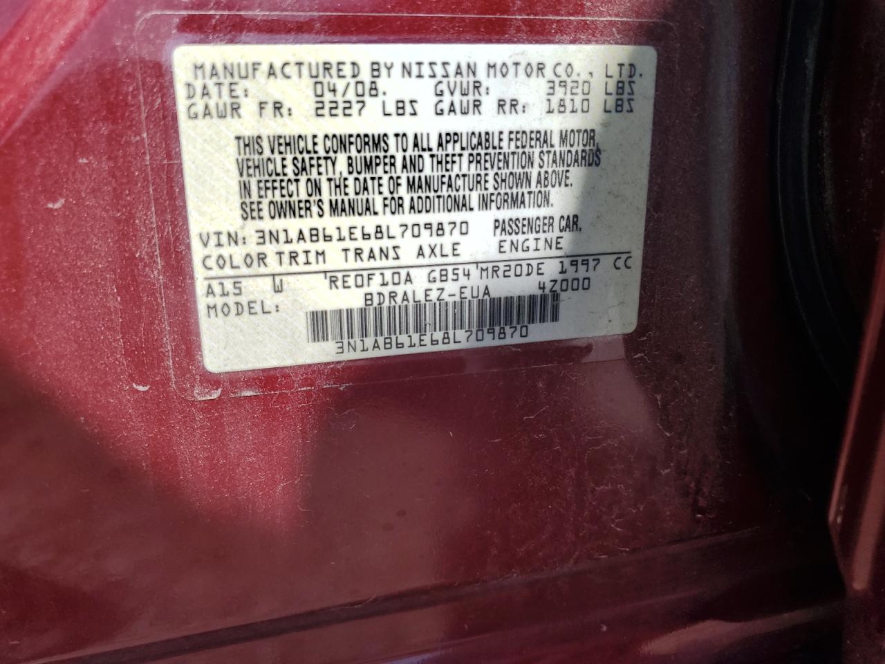 3N1AB61E68L709870 2008 Nissan Sentra 2.0