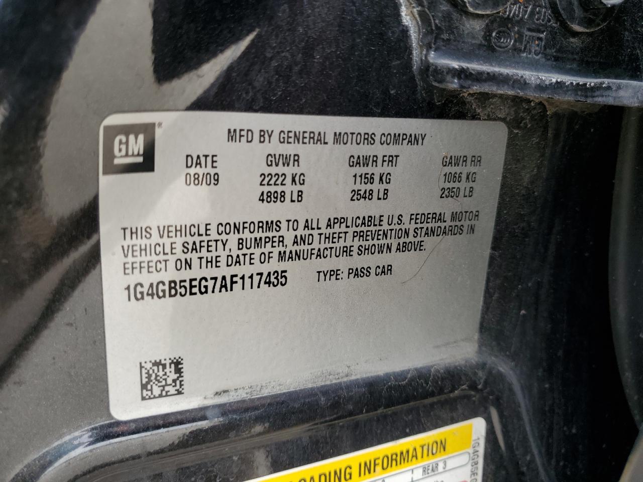 1G4GB5EG7AF117435 2010 Buick Lacrosse Cx