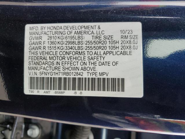 2024 Honda Pilot Touring VIN: 5FNYG1H71RB012842 Lot: 57734354