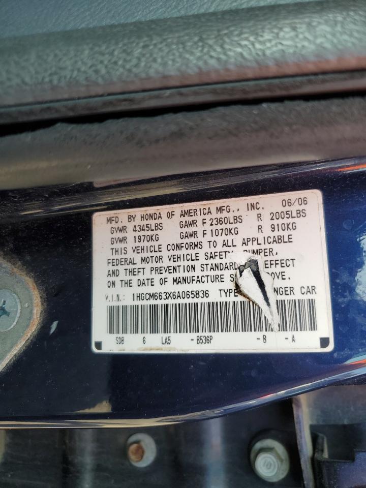 1HGCM663X6A065836 2006 Honda Accord Lx