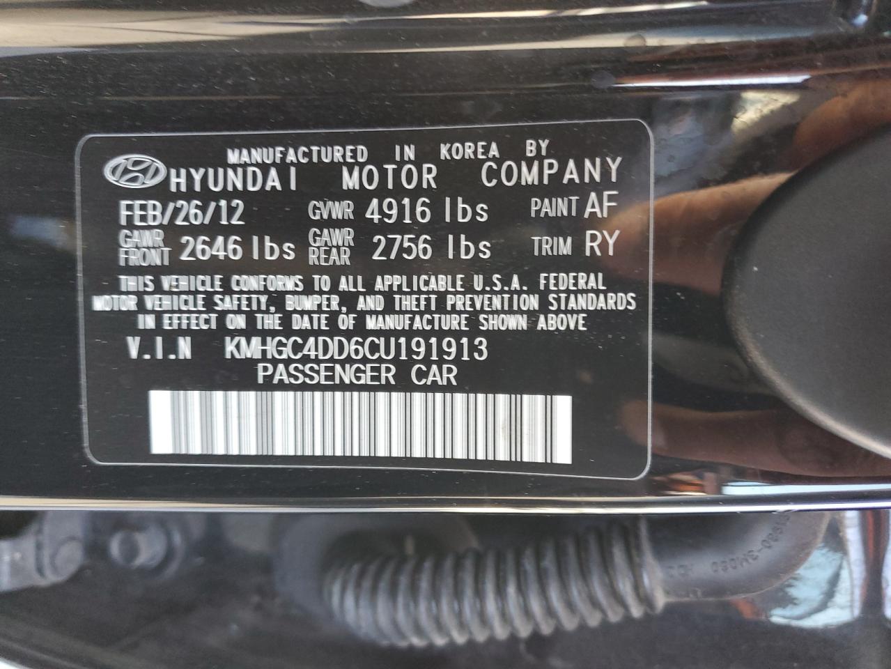 KMHGC4DD6CU191913 2012 Hyundai Genesis 3.8L