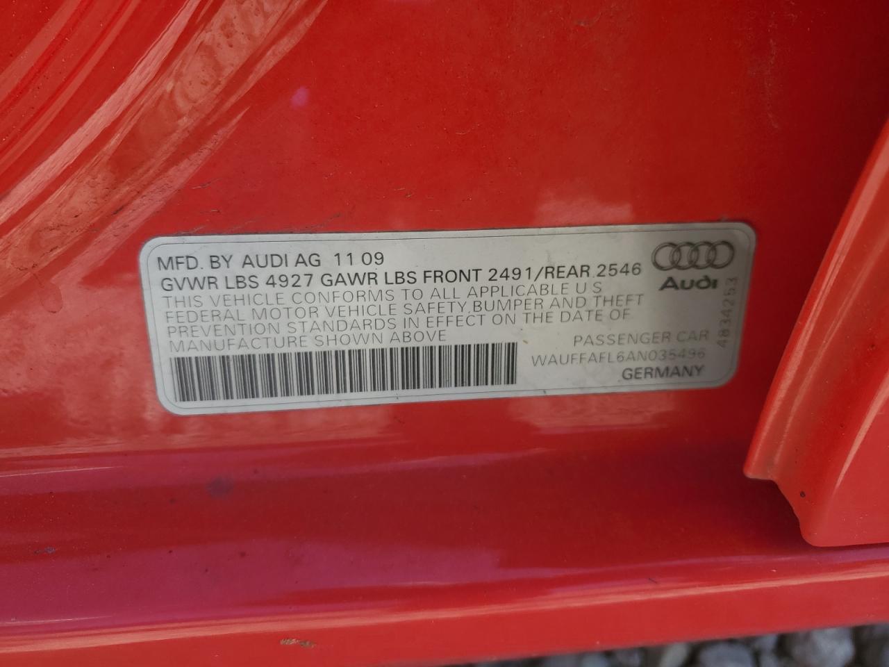 WAUFFAFL6AN035496 2010 Audi A4 Premium Plus