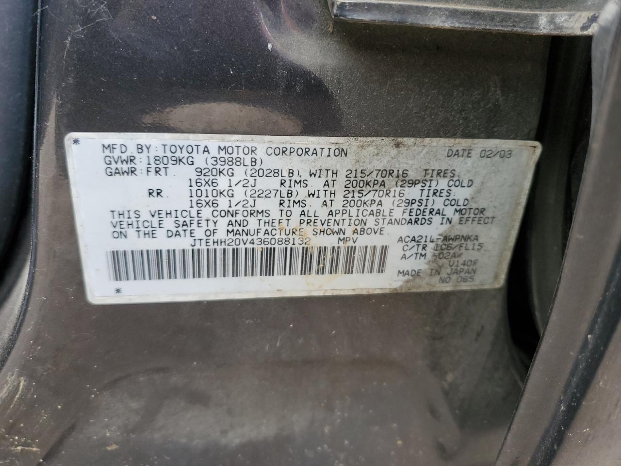 JTEHH20V436088132 2003 Toyota Rav4