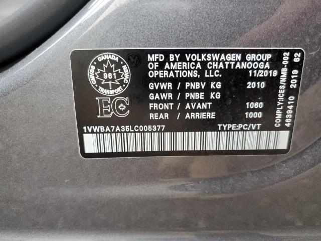 2020 VOLKSWAGEN PASSAT HIG 1VWBA7A35LC005377