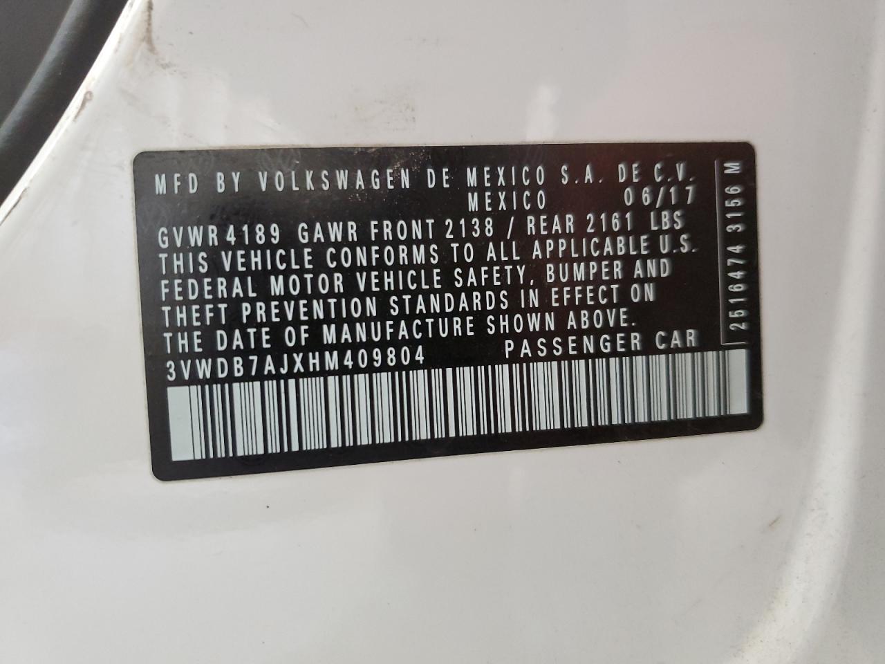 3VWDB7AJXHM409804 2017 Volkswagen Jetta Se