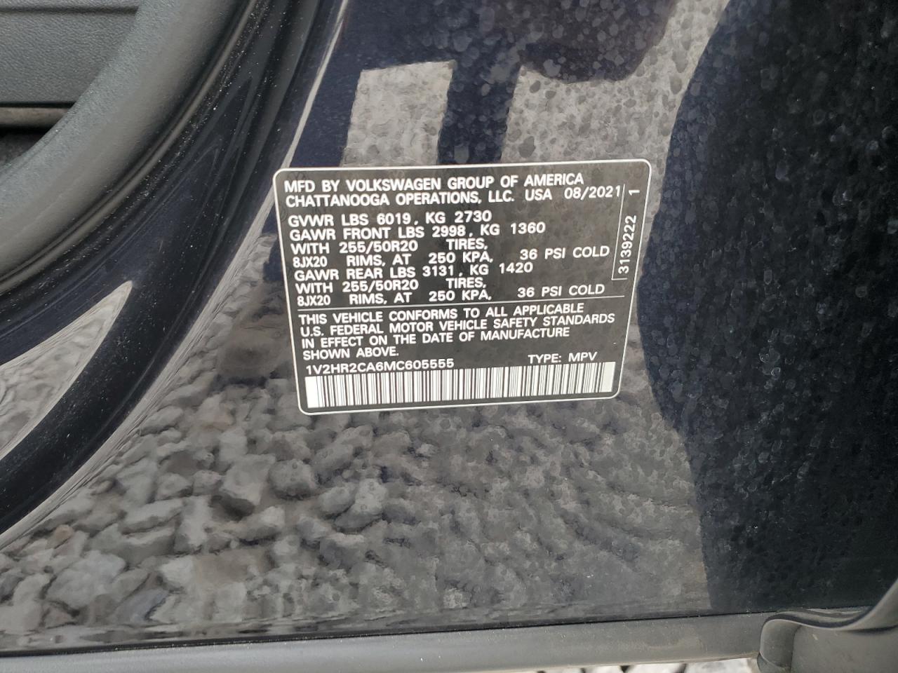 1V2HR2CA6MC605555 2021 Volkswagen Atlas Se