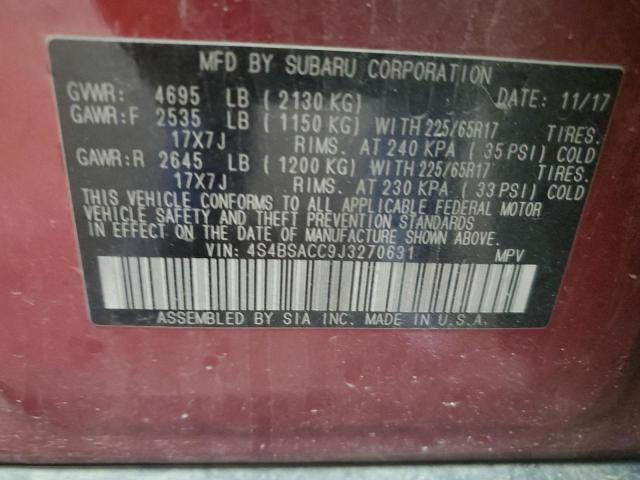 2018 Subaru Outback 2.5I Premium VIN: 4S4BSACC9J3270631 Lot: 58897124