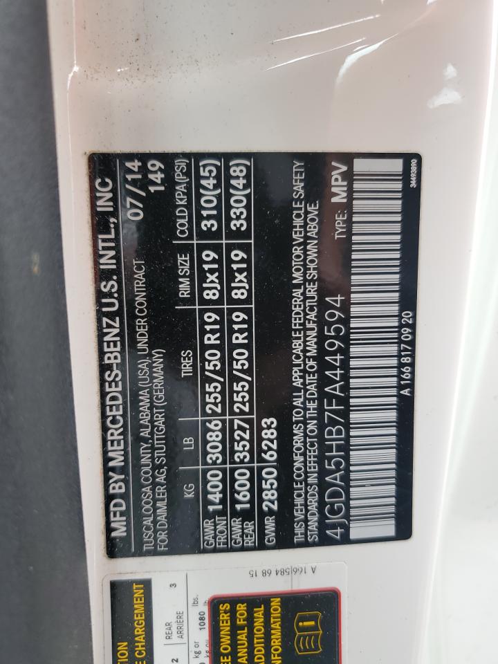 4JGDA5HB7FA449594 2015 Mercedes-Benz Ml 350 4Matic