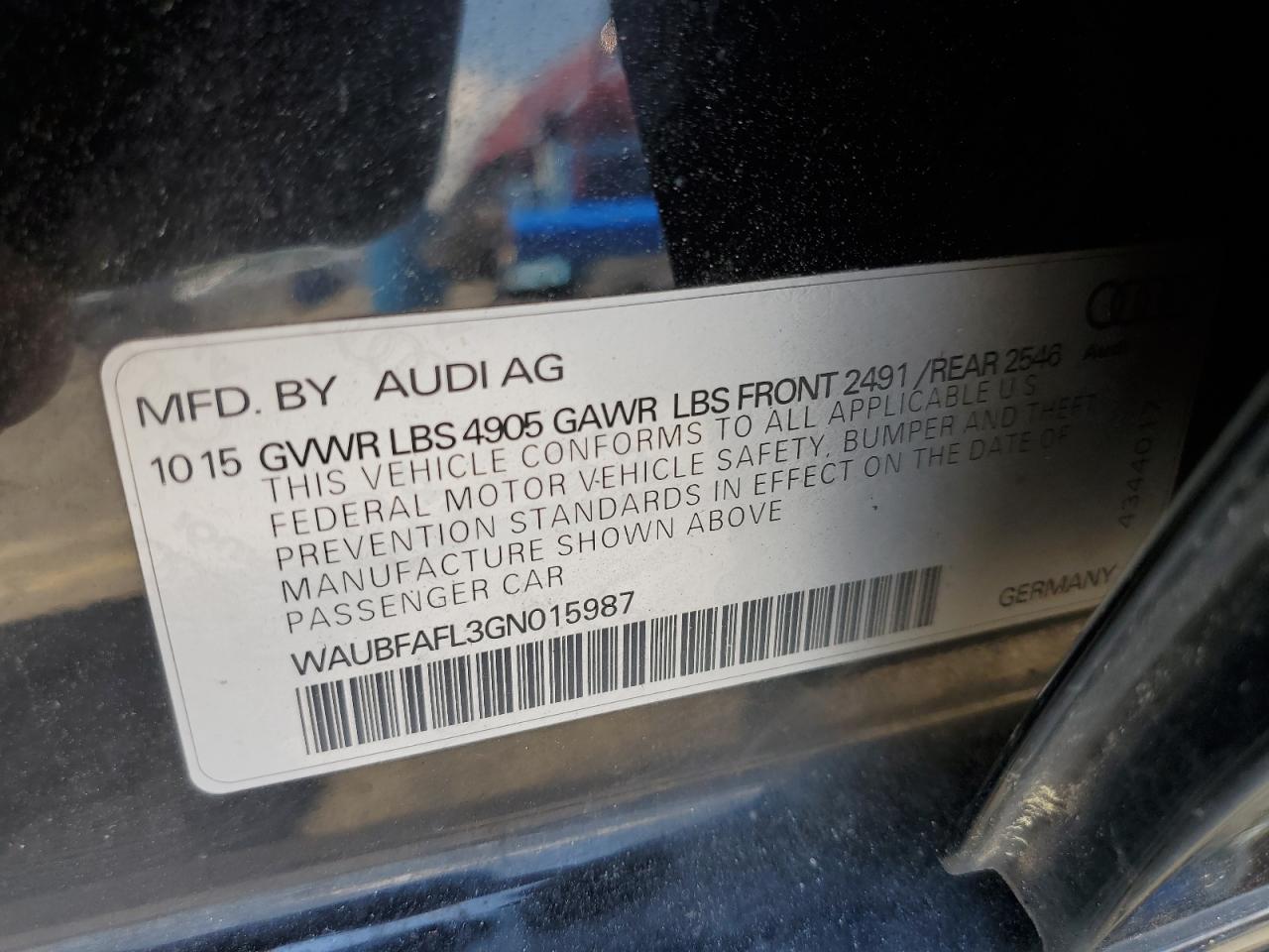 WAUBFAFL3GN015987 2016 Audi A4 Premium S-Line