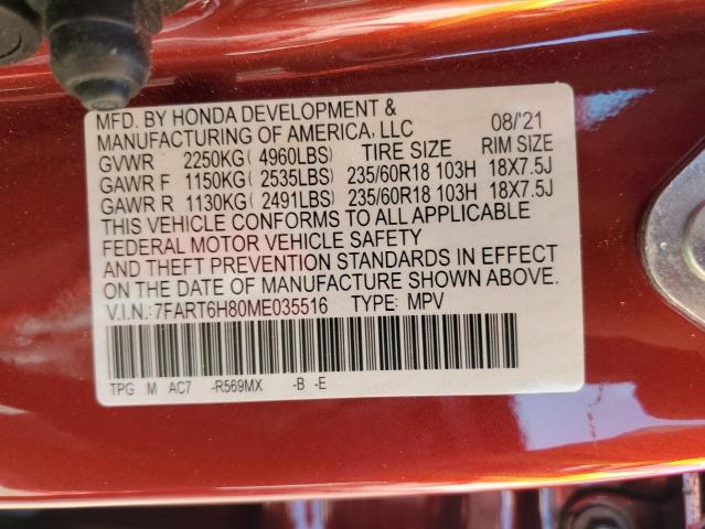 2021 Honda Cr-V Exl VIN: 7FART6H80ME035516 Lot: 60498804