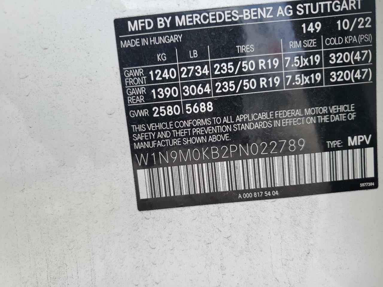 W1N9M0KB2PN022789 2023 Mercedes-Benz Eqb 300 4Matic