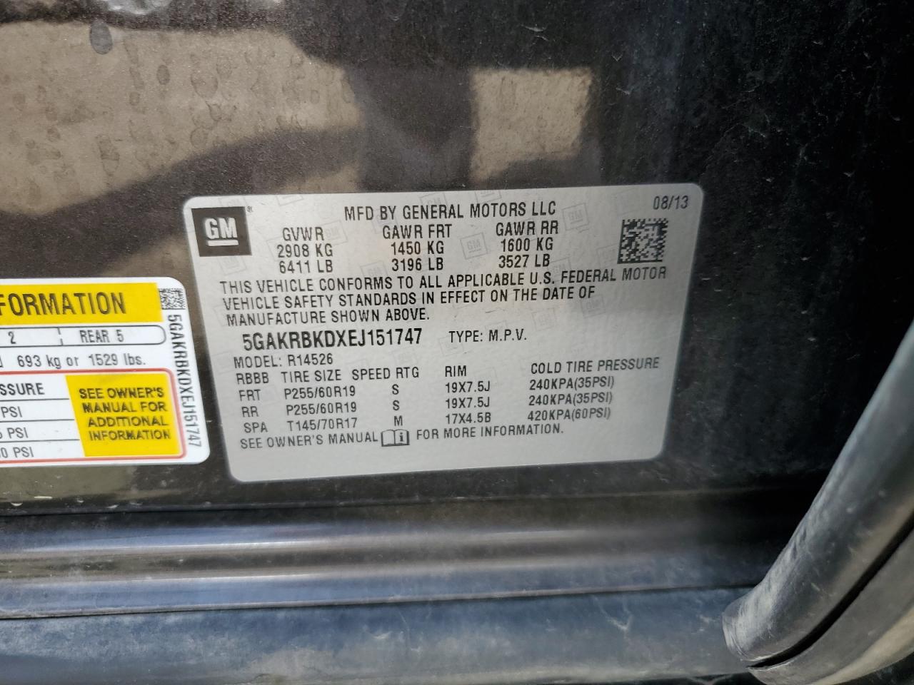 5GAKRBKDXEJ151747 2014 Buick Enclave