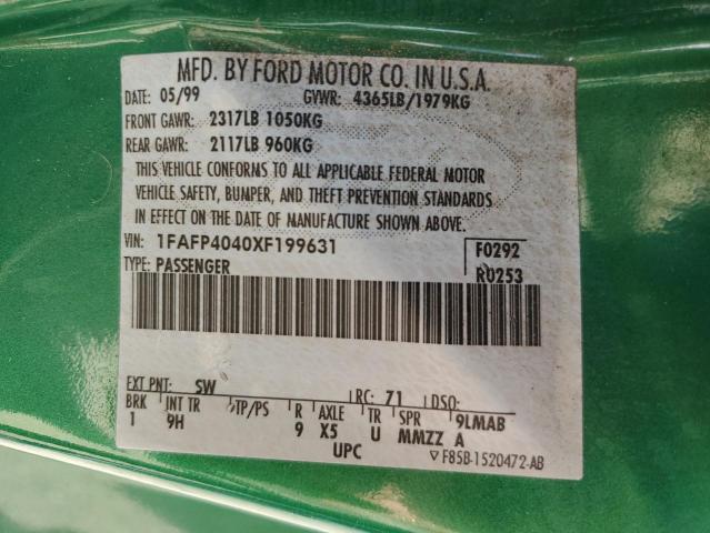 1999 Ford Mustang VIN: 1FAFP4040XF199631 Lot: 59448834