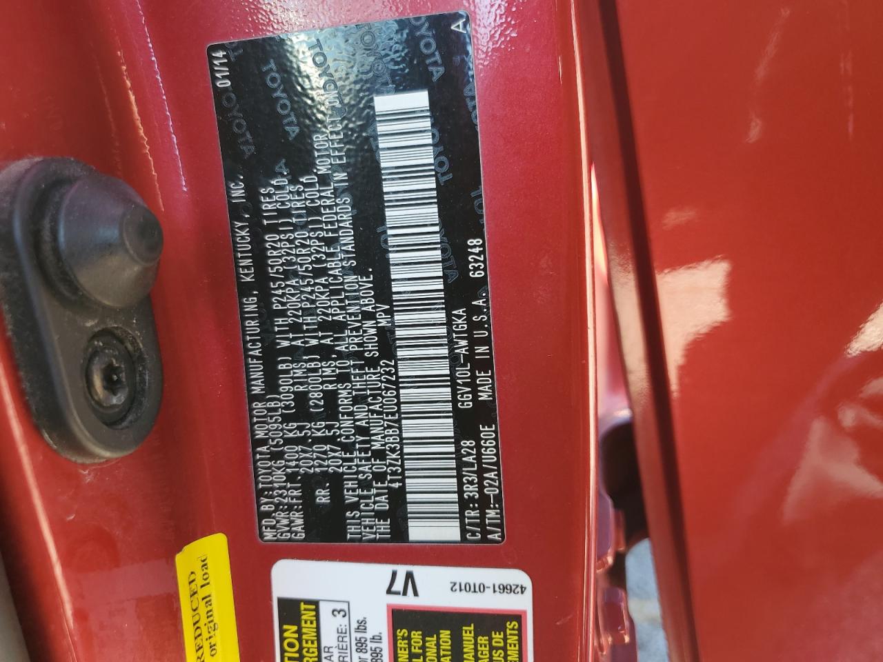 4T3ZK3BB7EU067232 2014 Toyota Venza Le