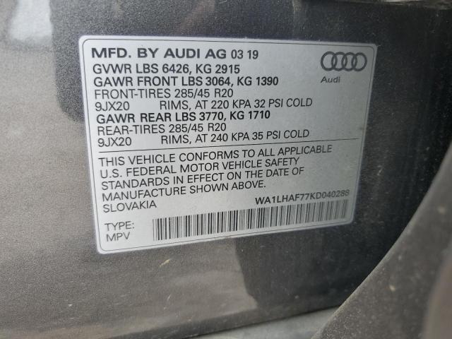 2019 Audi Q7 Premium Plus VIN: WA1LHAF77KD040288 Lot: 57078414