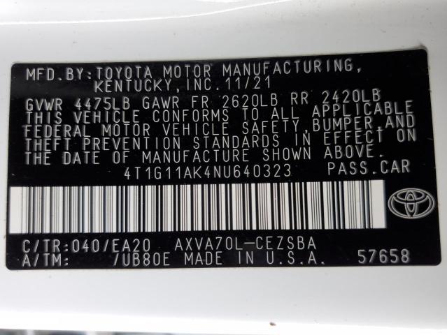 VIN 4T1G11AK4NU640323 2022 Toyota Camry, SE no.13