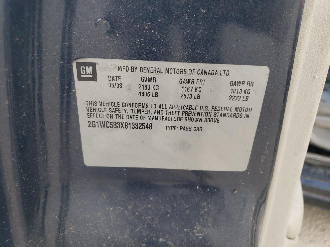 2G1WC583X81332548 2008 Chevrolet Impala Lt