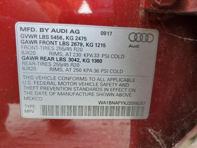 2018 Audi Q5 Premium Plus VIN: WA1BNAFYXJ2058257 Lot: 57929624