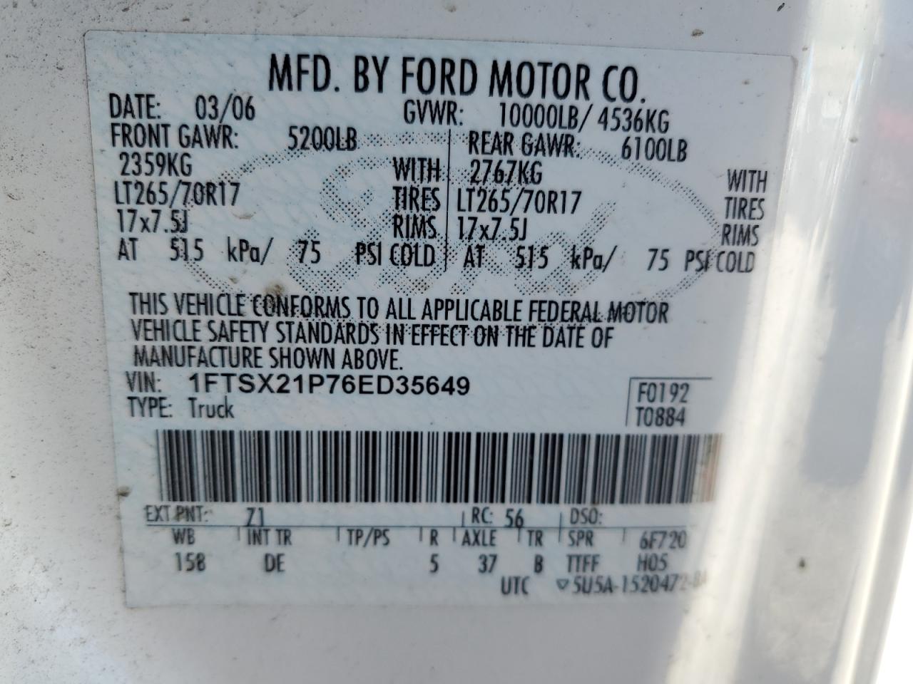 1FTSX21P76ED35649 2006 Ford F250 Super Duty