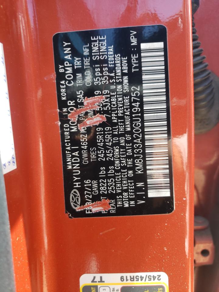 KM8J33A20GU194752 2016 Hyundai Tucson Limited