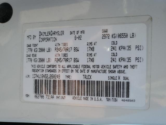 2002 Dodge Ram 1500 VIN: 1D7HU16N52J260249 Lot: 58065224