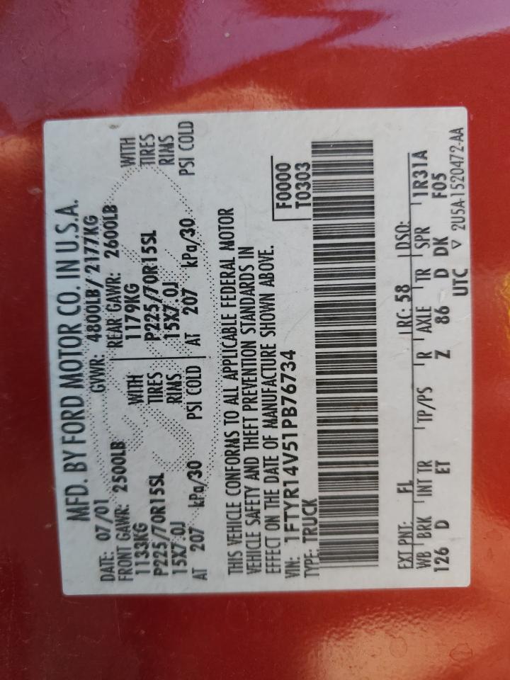 1FTYR14V51PB76734 2001 Ford Ranger Super Cab