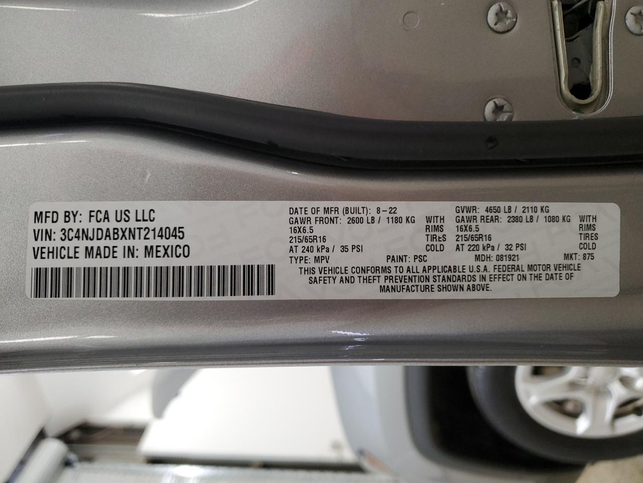 3C4NJDABXNT214045 2022 Jeep Compass Sport