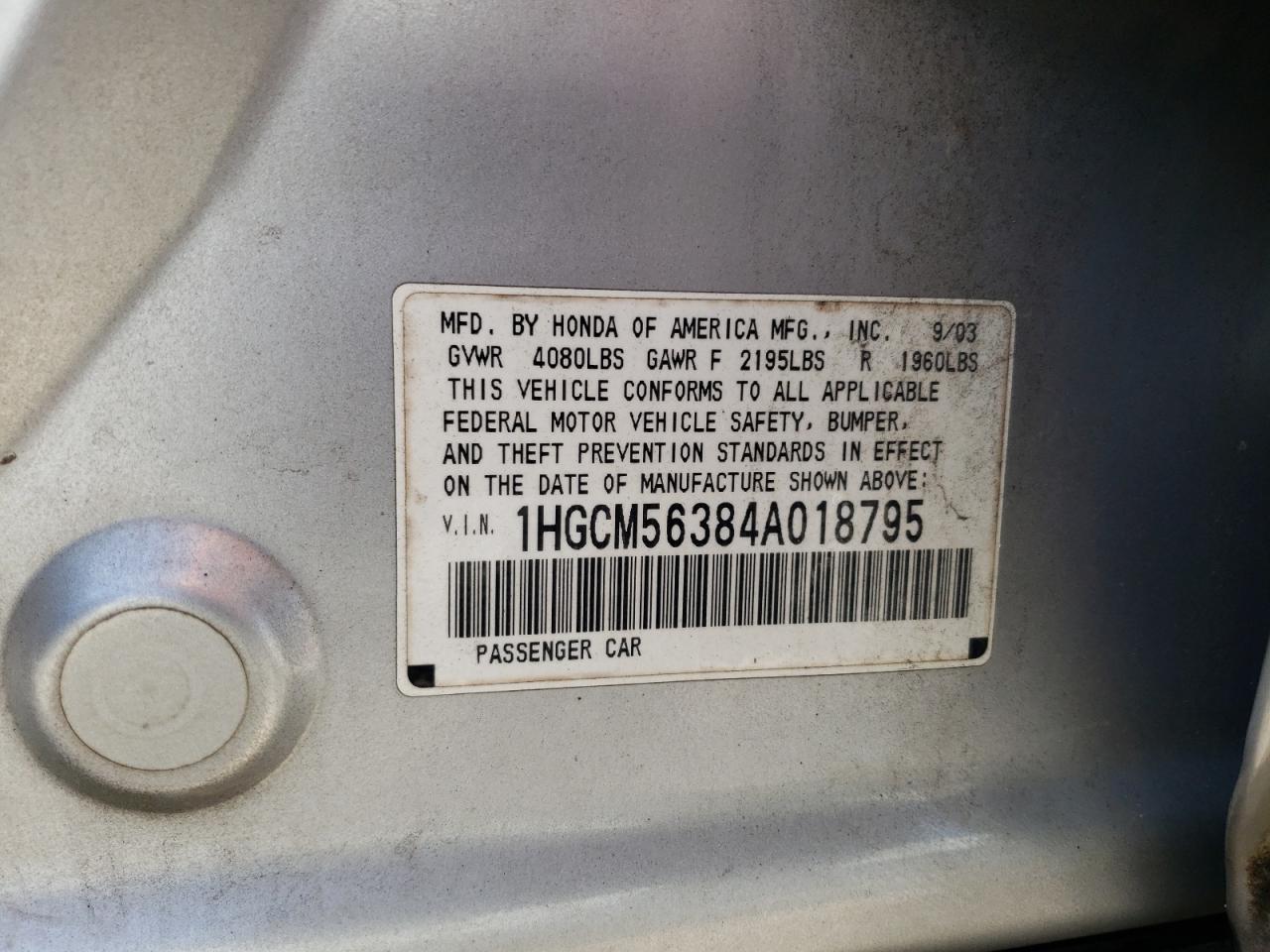 1HGCM56384A018795 2004 Honda Accord Lx