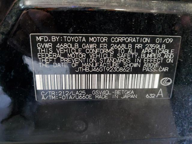 2009 Lexus Es 350 VIN: JTHBJ46G192308621 Lot: 60416824