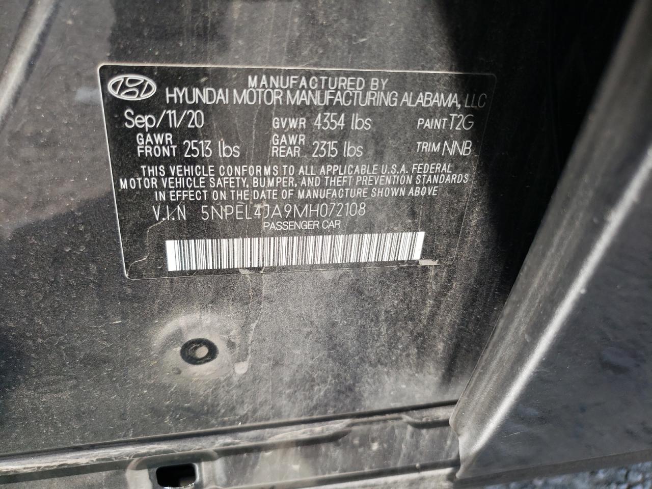 5NPEL4JA9MH072108 2021 Hyundai Sonata Sel