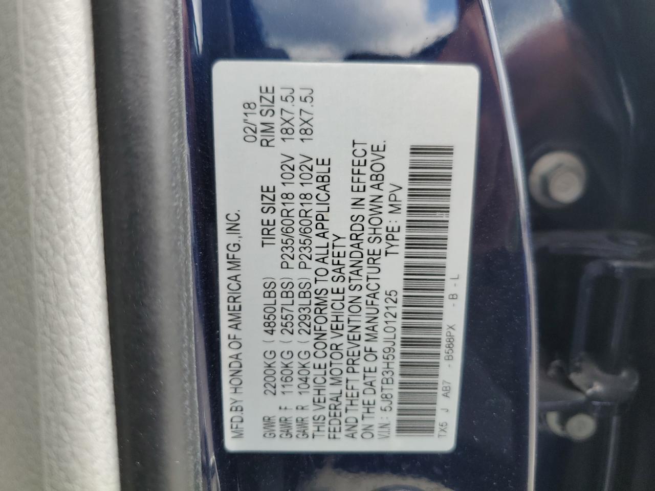 5J8TB3H59JL012125 2018 Acura Rdx Technology