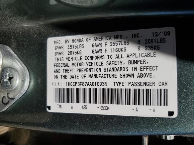 2010 Honda Accord Exl VIN: 1HGCP3F87AA010934 Lot: 57774024