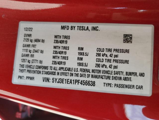 2023 Tesla Model 3 VIN: 5YJ3E1EA1PF456638 Lot: 60317404