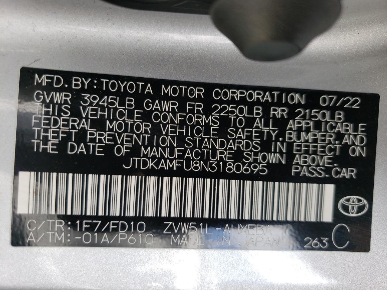 JTDKAMFU8N3180695 2022 Toyota Prius Night Shade