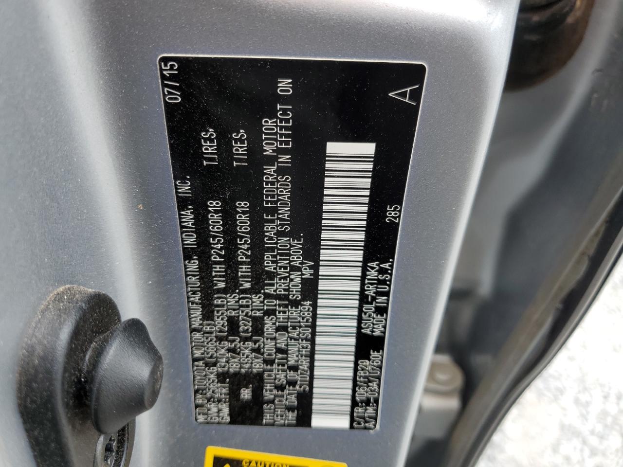 5TDZARFH3FS015894 2015 Toyota Highlander Le