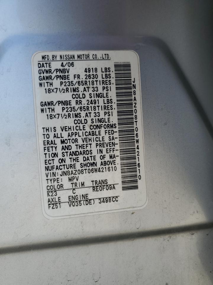 JN8AZ08T06W421610 2006 Nissan Murano Sl