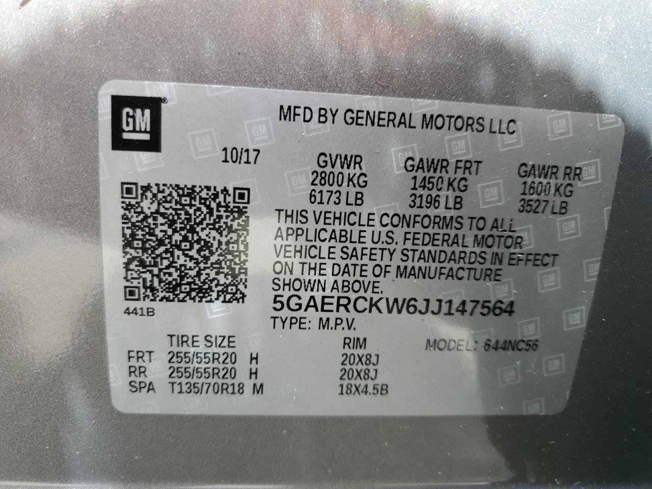 5GAERCKW6JJ147564 2018 Buick Enclave Premium