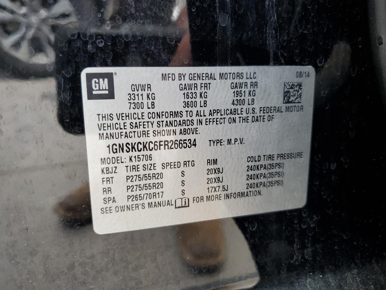 1GNSKCKC6FR266534 2015 Chevrolet Tahoe K1500 Ltz