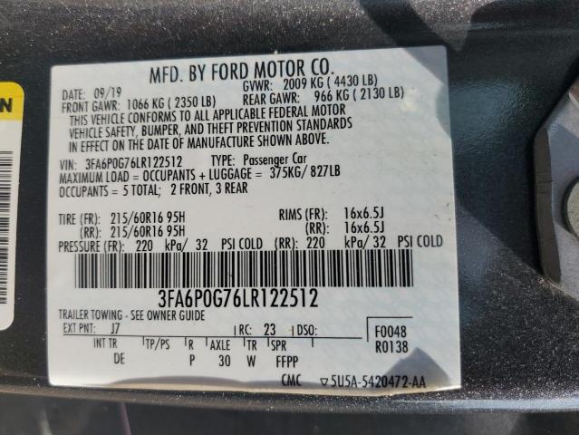 2020 FORD FUSION S - 3FA6P0G76LR122512