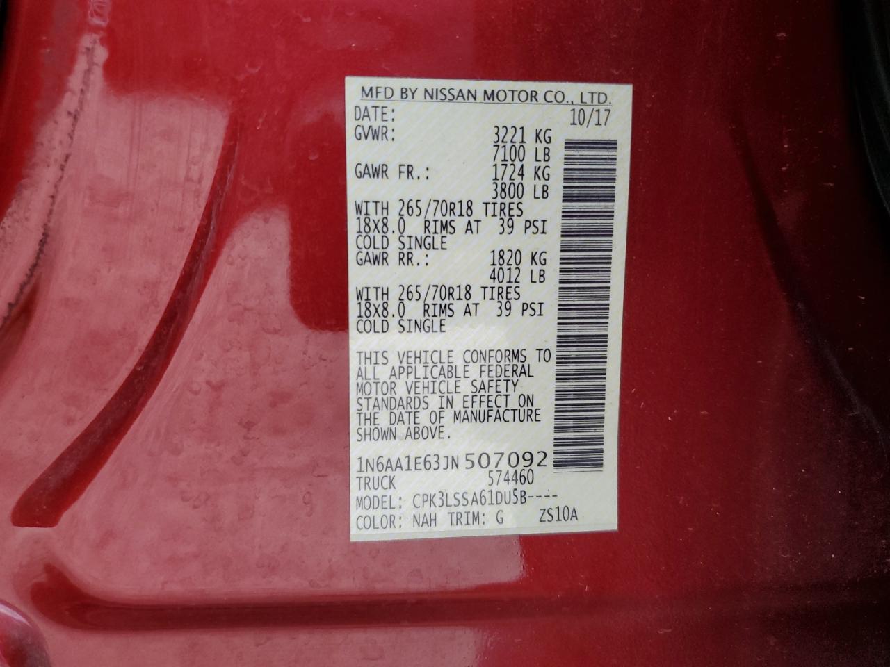 1N6AA1E63JN507092 2018 Nissan Titan Sv