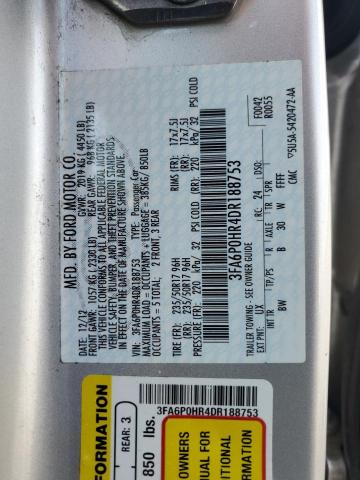 2013 Ford Fusion Se VIN: 3FA6P0HR4DR188753 Lot: 58948974