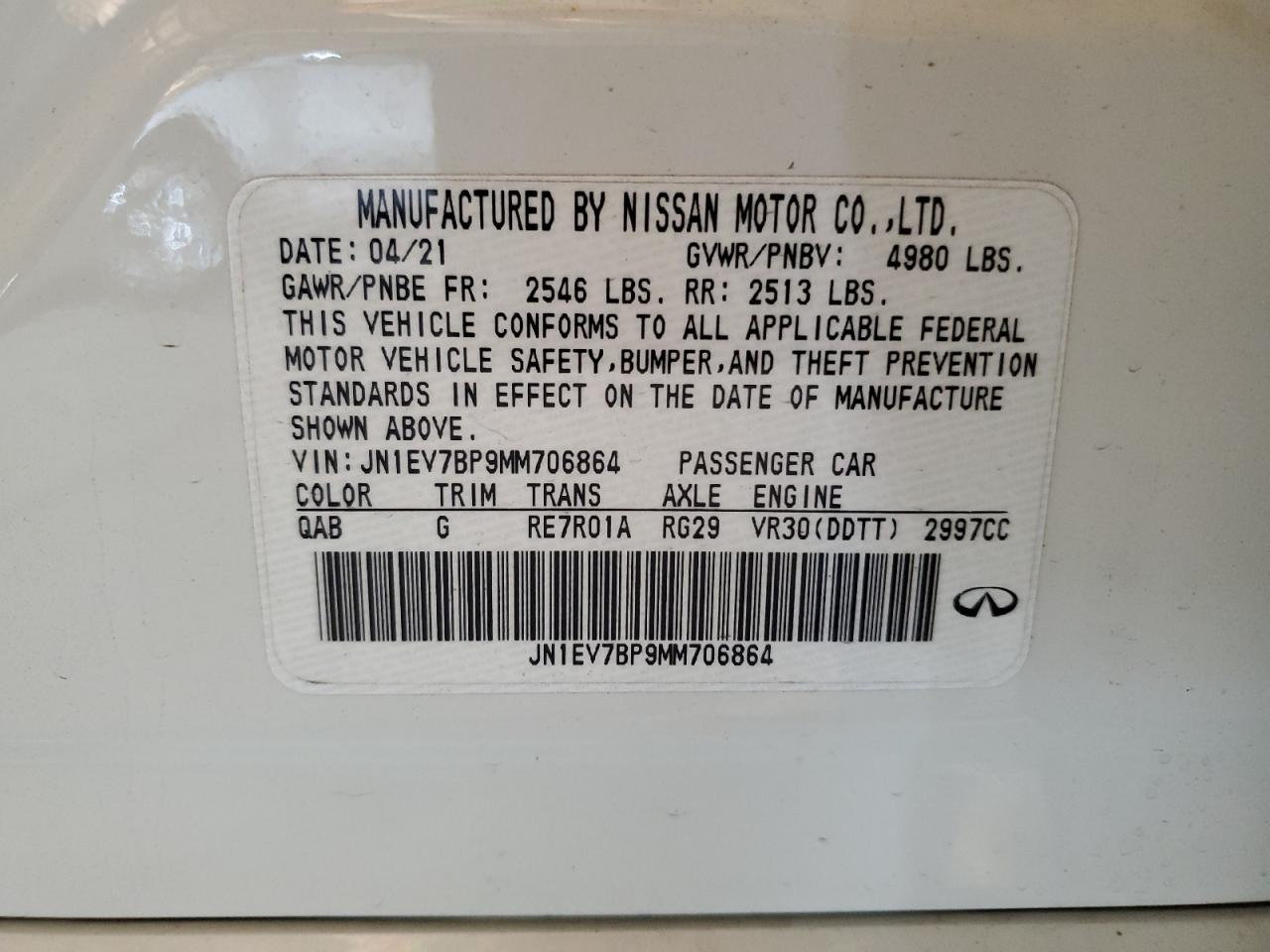 JN1EV7BP9MM706864 2021 Infiniti Q50 Luxe