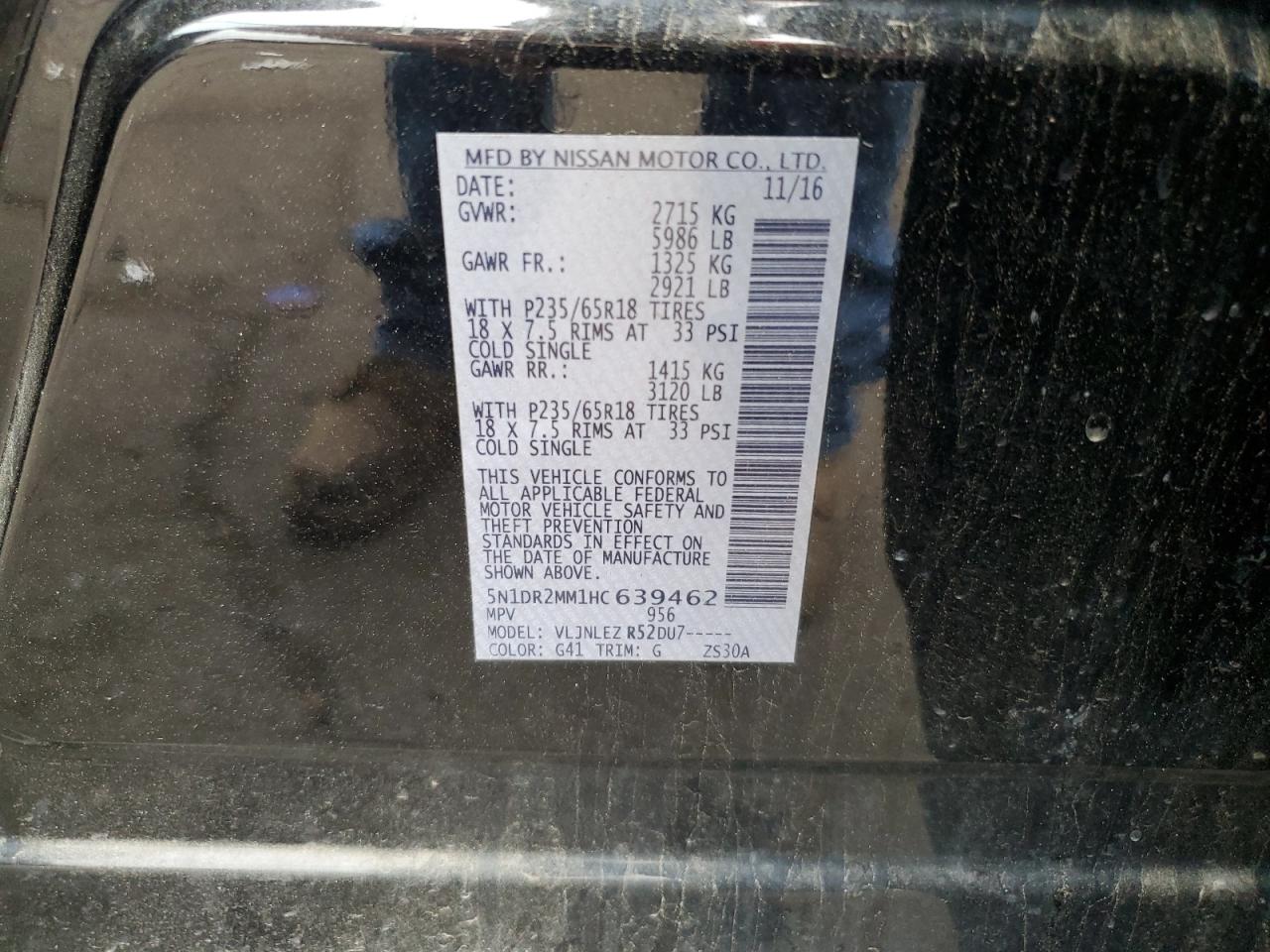 5N1DR2MM1HC639462 2017 Nissan Pathfinder S