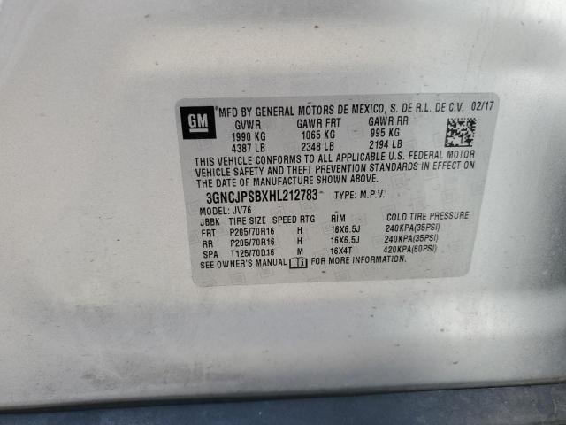 2017 Chevrolet Trax 1Lt VIN: 3GNCJPSBXHL212783 Lot: 58233064