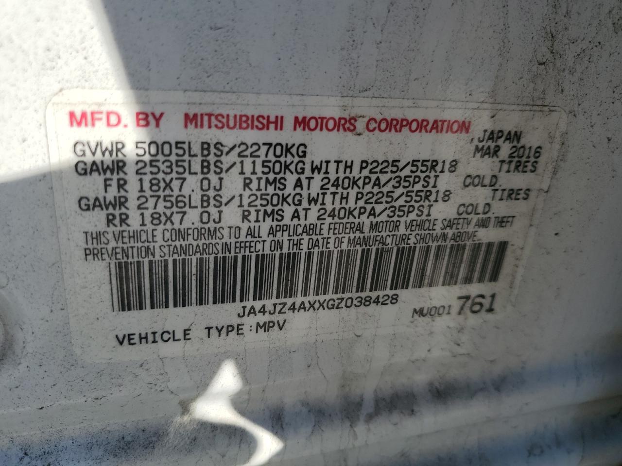 JA4JZ4AXXGZ038428 2016 Mitsubishi Outlander Gt