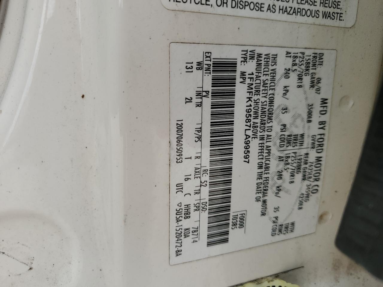 1FMFK19587LA99597 2007 Ford Expedition El Limited