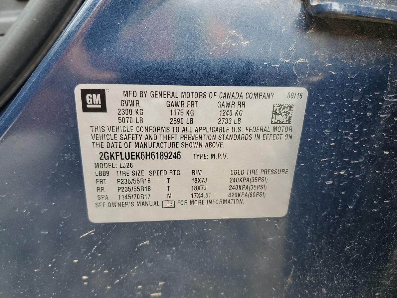 2GKFLUEK6H6189246 2017 GMC Terrain Slt